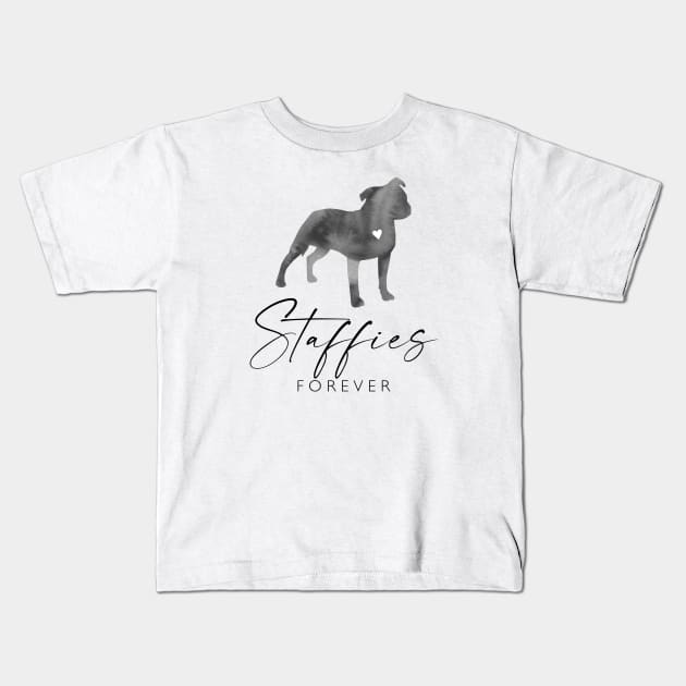 Staffordshire Bull Terrier Lover Gift - Ink Effect Silhouette - Staffies Forever Kids T-Shirt by Elsie Bee Designs